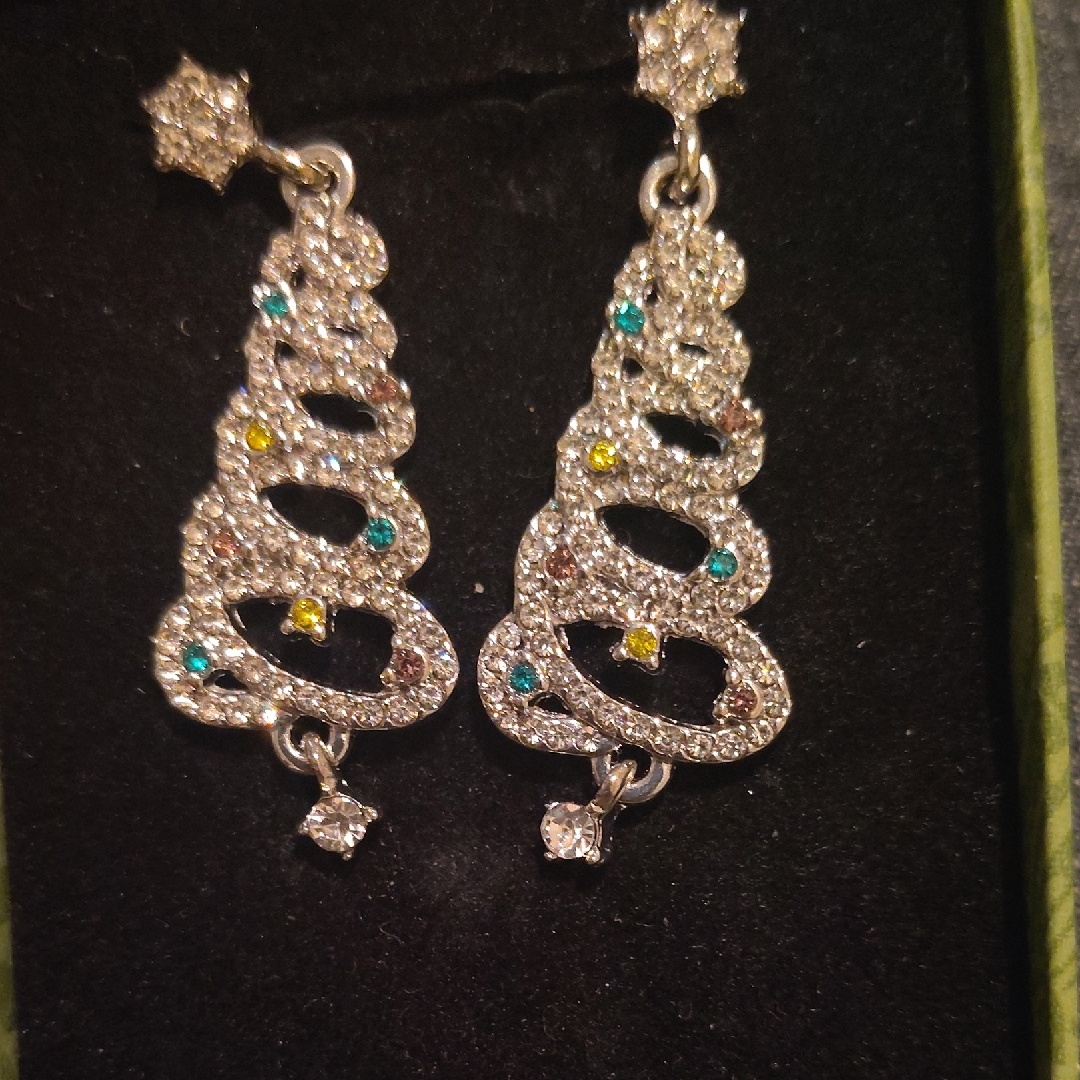 Elegant Silver And Gold Swirl Christmas Tree Earrings